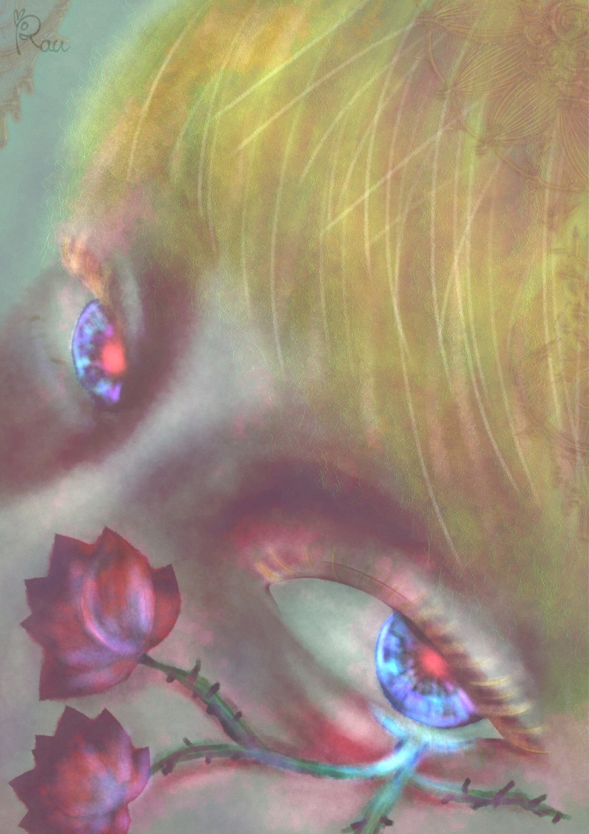 油絵風のイラスト　花の涙