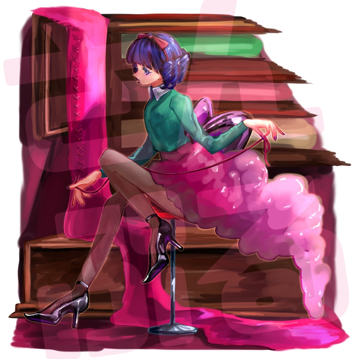 テキスタイルデザイナーの立ち絵(背景付き)