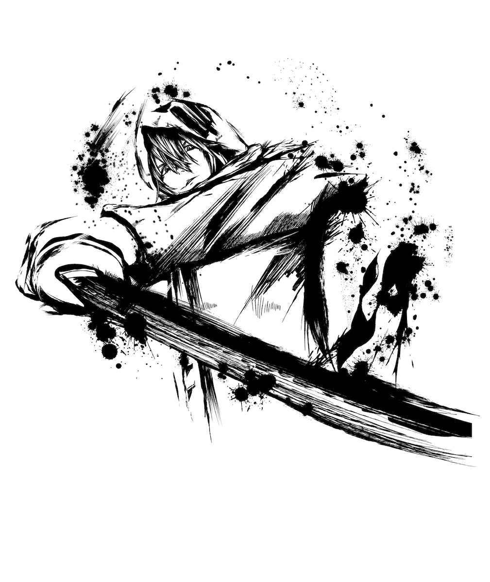 剣士の男 - キャラクター墨絵