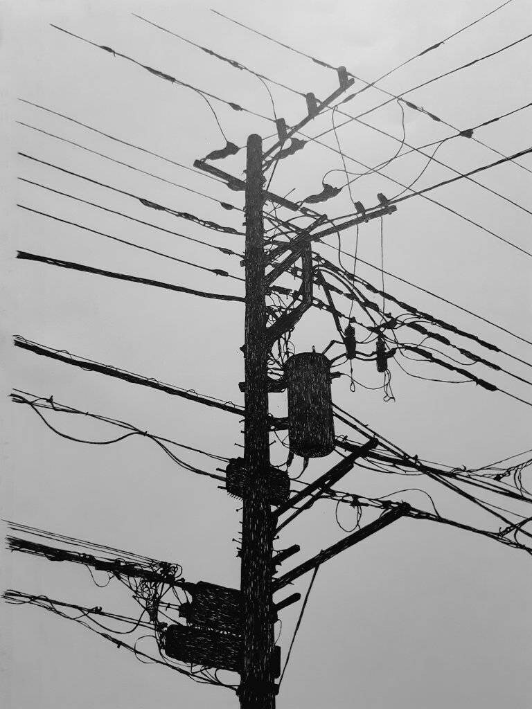 ボールペン画の電柱です。