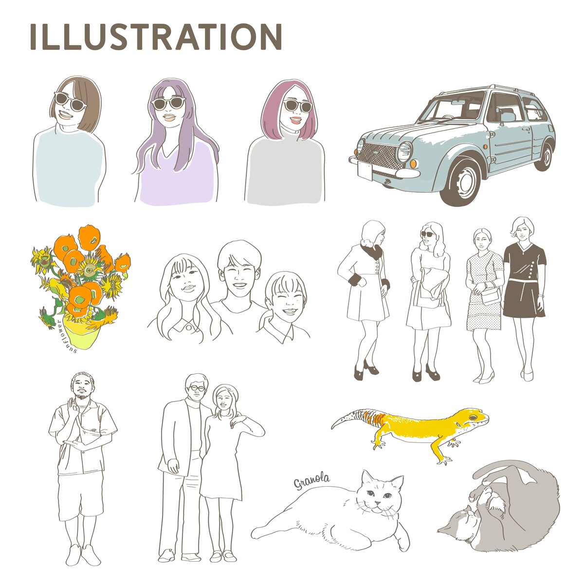 似顔絵・アイコン・線画イラスト作例