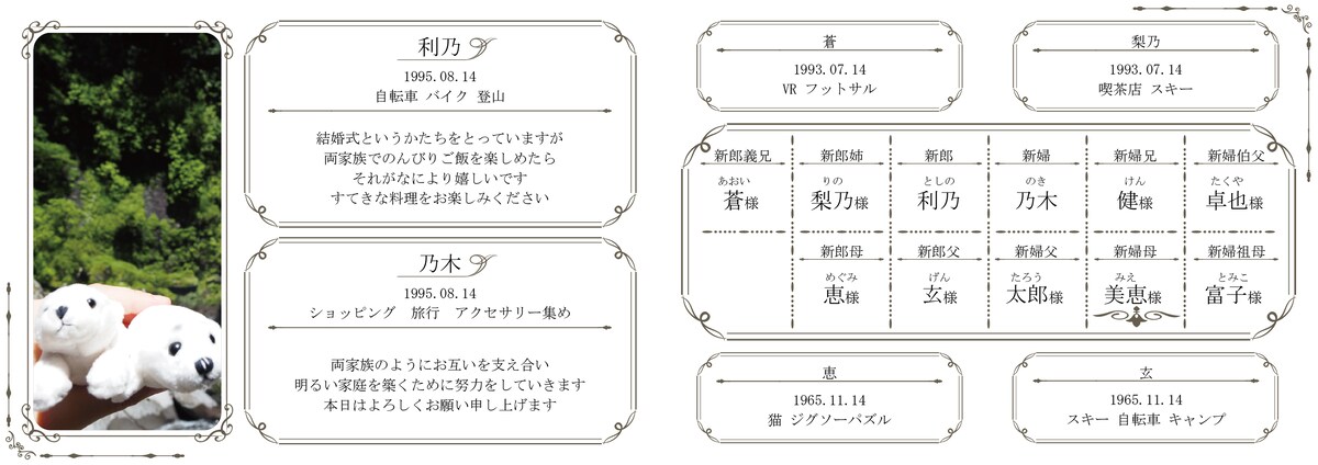 結婚式　席札　プロフィール編（2個1セット）