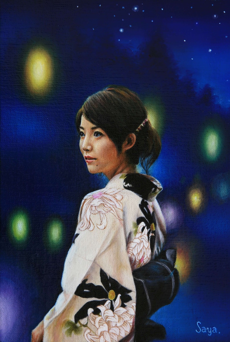 油彩画『祭りの灯』