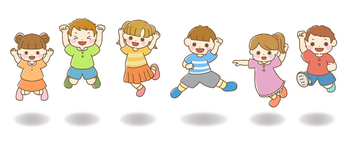 子どもたちが飛び跳ねているシンプルなイラスト