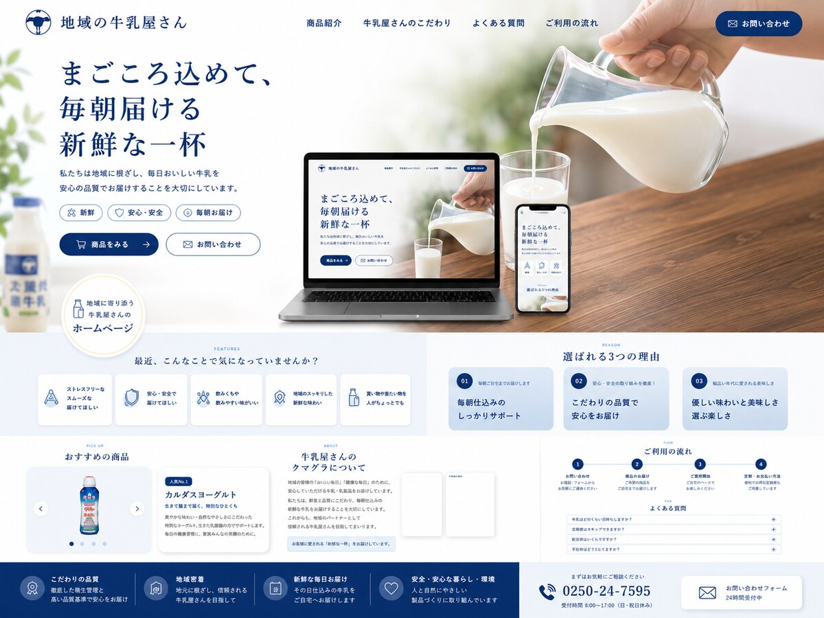 地域の牛乳屋さんのホームページです