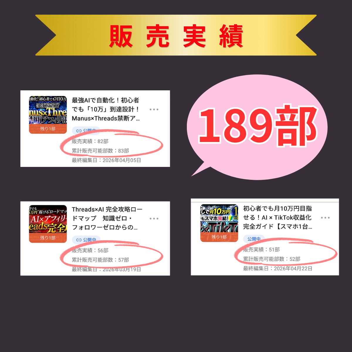 累計販売数189部を突破！