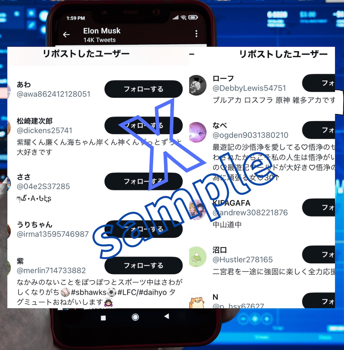 X Twitter 日本人フォロワーのsample