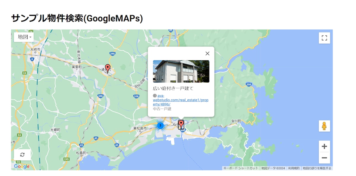 GoogleMAPに投稿内容を表示した一例