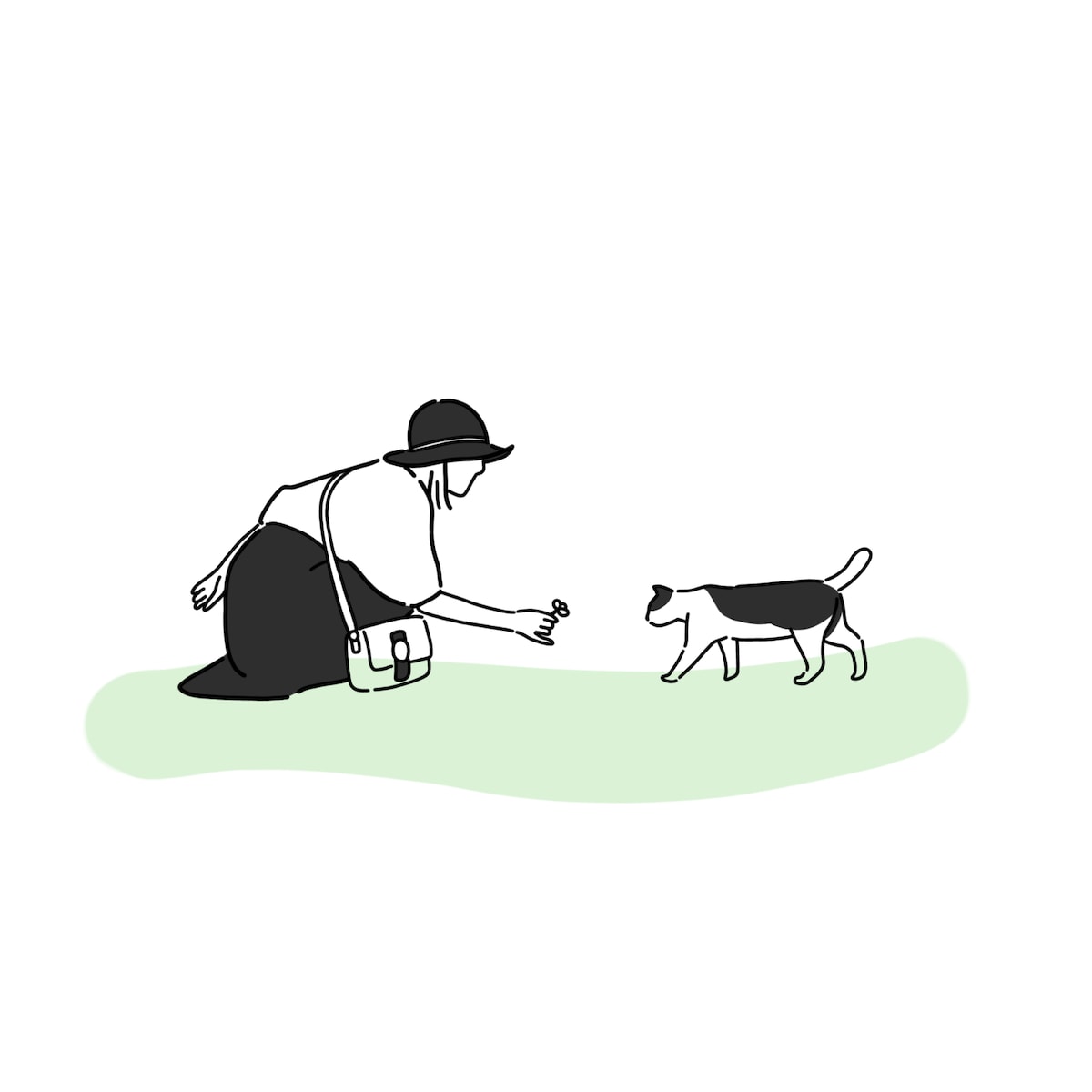 線画イラスト 「猫との出会い」