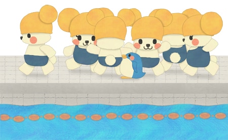 動物イラスト　小熊の水泳教室