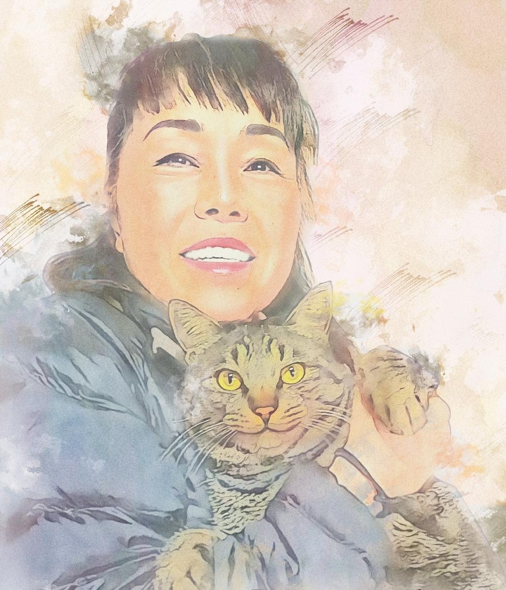 猫と女性の似顔絵