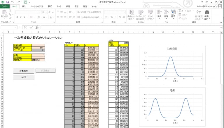 Excelによる科学技術計算（波動方程式）