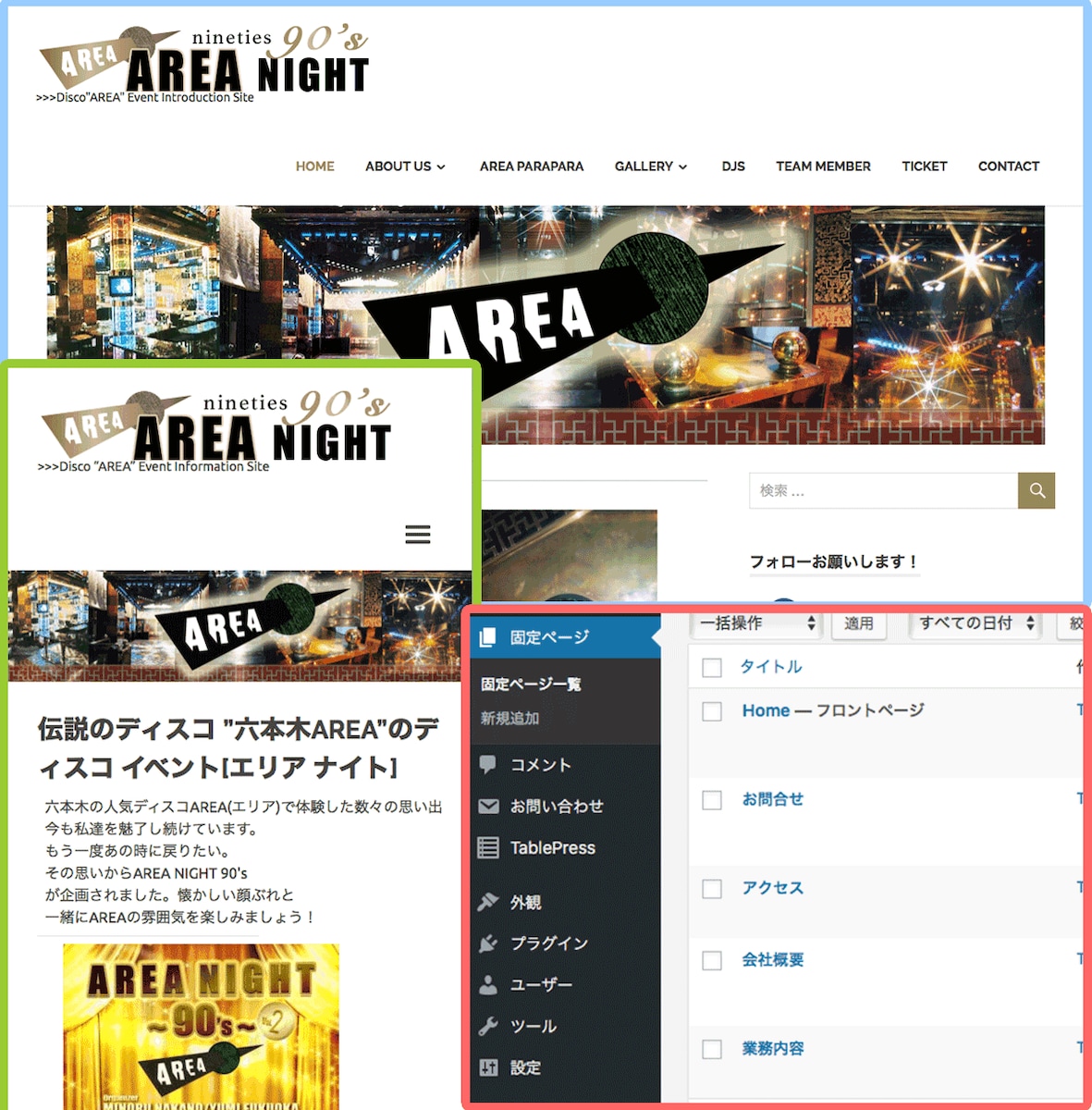 ディスコイベント AREA NIGHT90' ホームページ