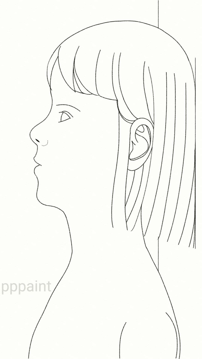 壁に寄りかかる少女 デジタル鉛筆の少女の肖像画