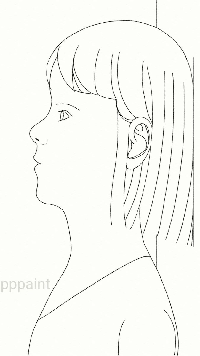 壁に寄りかかる少女 デジタル鉛筆の少女の肖像画