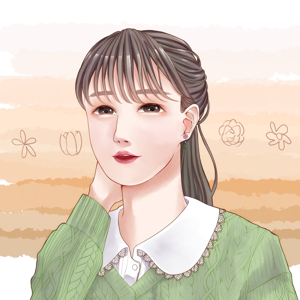 女性の似顔絵風イラスト