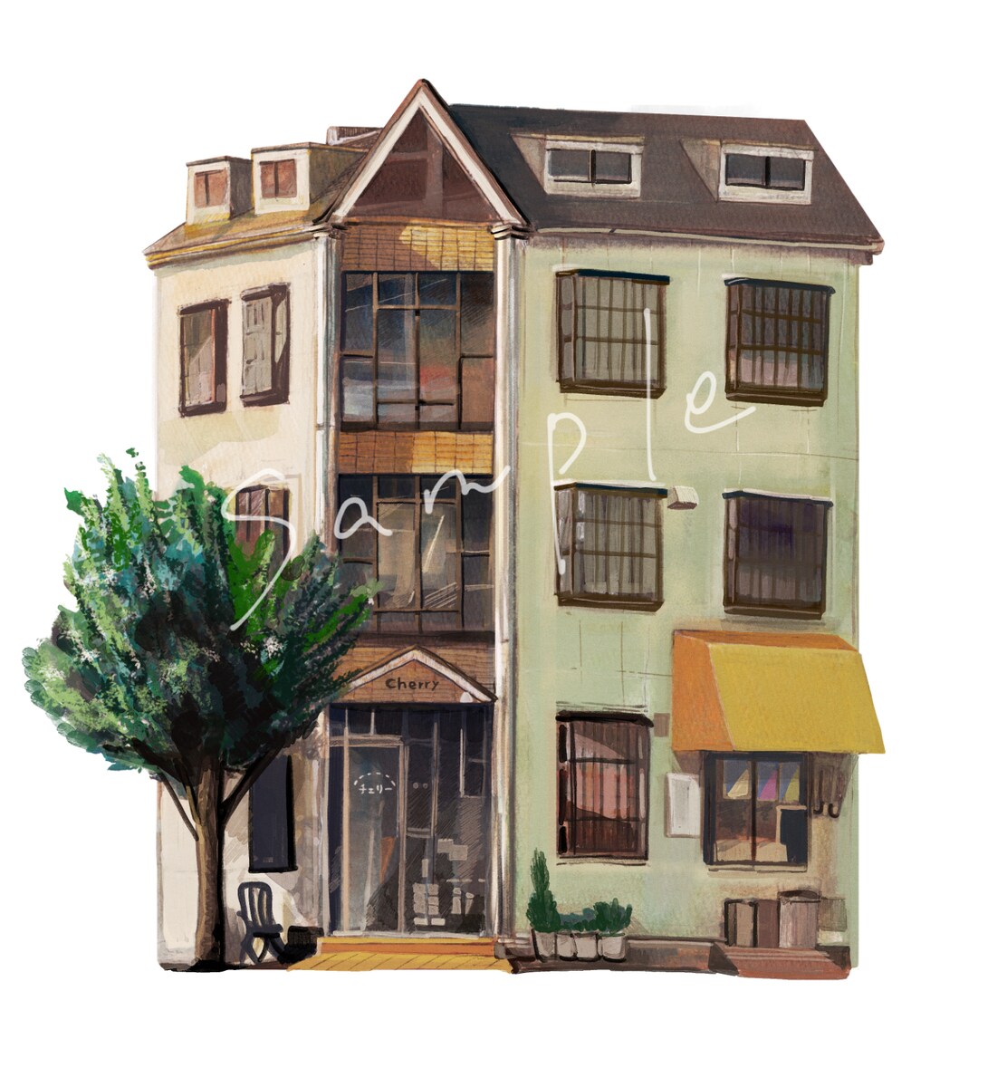 喫茶店　店舗外観イラスト