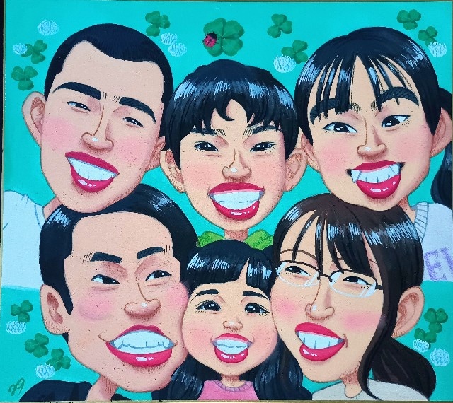 【手描き】6人家族の似顔絵
