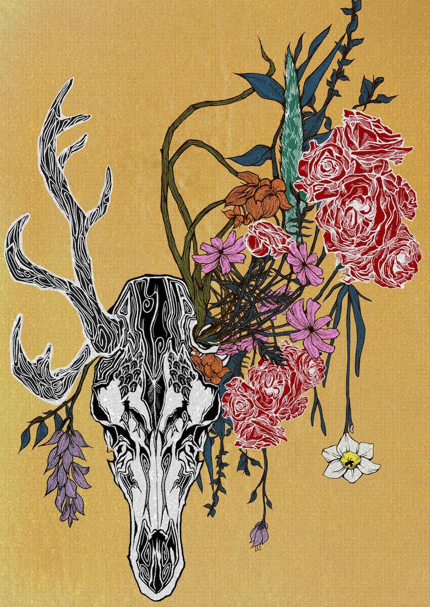 鹿と花