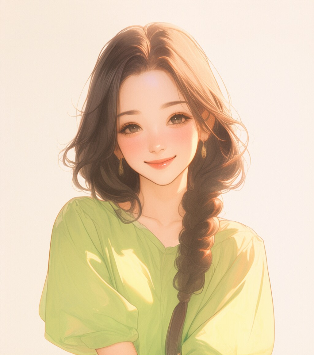 柔らかな光に包まれた編み髪の女性